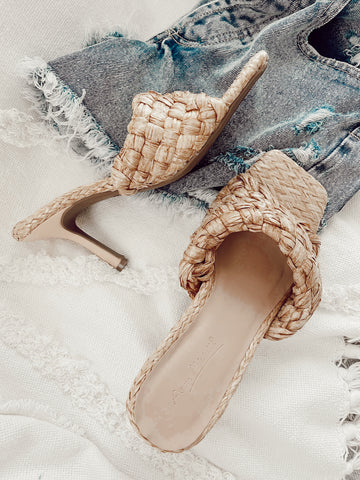 Woven Straw Strap Heels